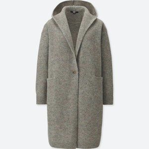 NWOT Uniqlo Wool Knit Gray Hooded Cardigan